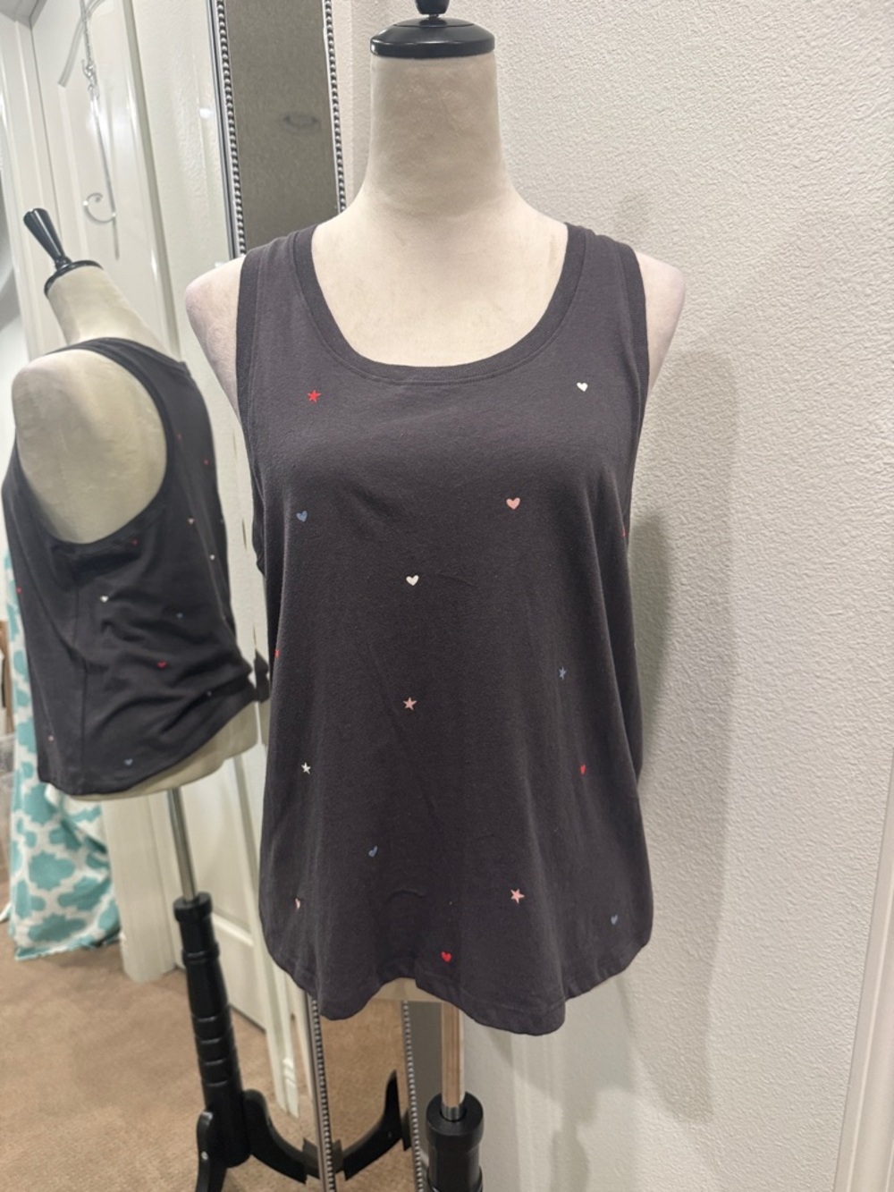 Sundry Dark Grey Tank Top with Tiny Multicolor Hearts & Stars